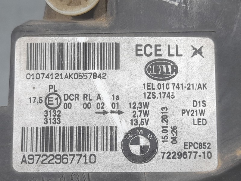 Recambio de faro izquierdo para bmw serie 1 lim. (f20) 114 d referencia OEM IAM 722967710 XENON HELLA
