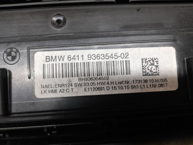 Recambio de mando climatizador para bmw serie 3 lim. (f30) 320d advantage referencia OEM IAM 6411936354502 C/MANDO RADIO 