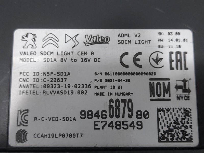 Recambio de modulo electronico para peugeot 2008 ii (ud_, us_, uy_, uj_, ur_, uc_) 1.2 puretech 130 referencia OEM IAM 984668798