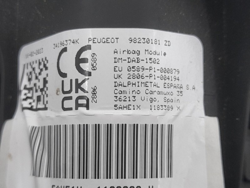 Recambio de kit airbag para peugeot 3008 ii suv (mc_, mr_, mj_, m4_) 1.5 bluehdi 130 referencia OEM IAM 98105497ZD C/SALPICADERO