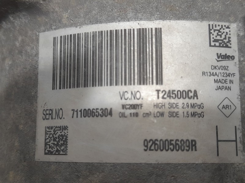 Recambio de compresor aire acondicionado para dacia logan ii tce 90 lpg referencia OEM IAM 926005689R DKCV09Z VALEO