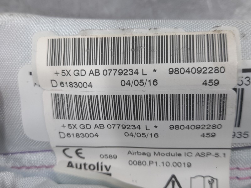 Recambio de airbag cortina delantero derecho para peugeot 208 style referencia OEM IAM 9804092280  