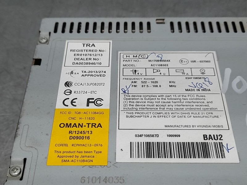 Recambio de sistema audio / radio cd para hyundai i10 style referencia OEM IAM 96170B90504X  