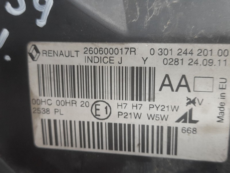 Recambio de faro izquierdo para renault megane iii grandtour (kz0/1) 1.5 dci (kz1m, kz1w, kz0r) referencia OEM IAM 260600017R  