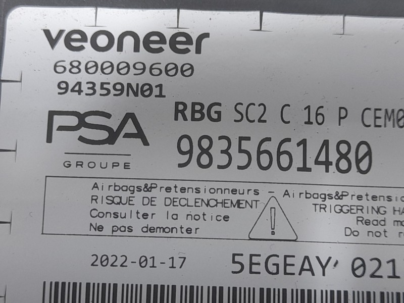 Recambio de kit airbag para opel mokka elegance referencia OEM IAM 9834687780 C/SALPICADERO Y PRETENSORES 