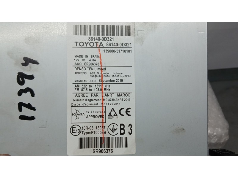 Recambio de sistema navegacion gps para toyota yaris (_p13_) 1.0 (ksp130) referencia OEM IAM 861400D321 DENSO 13900051710101