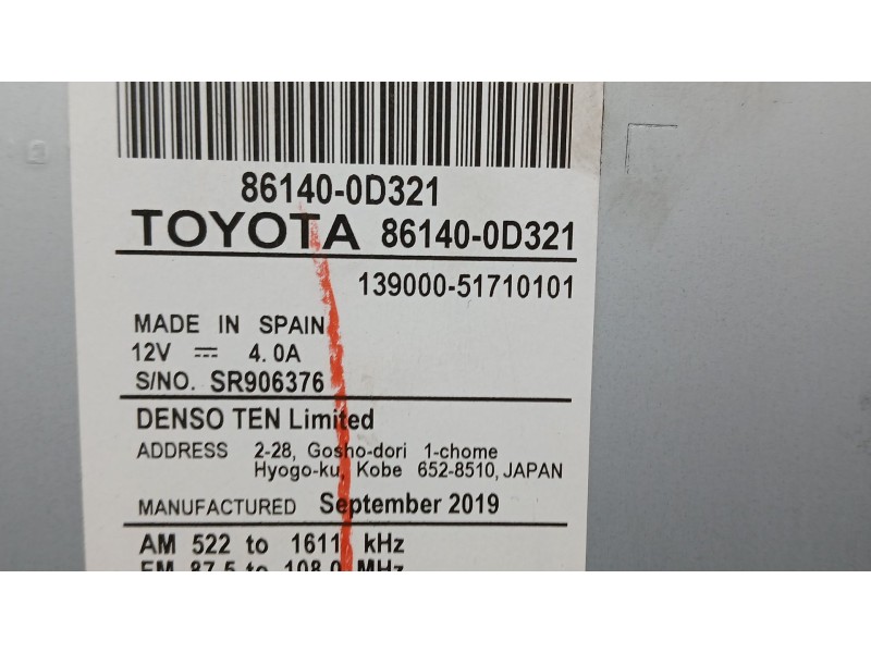 Recambio de sistema navegacion gps para toyota yaris (_p13_) 1.0 (ksp130) referencia OEM IAM 861400D321 DENSO 13900051710101