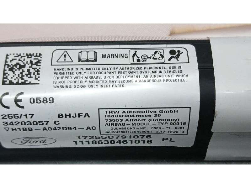 Recambio de airbag cortina delantero derecho para ford fiesta vii (hj, hf) 1.5 tdci referencia OEM IAM H1BBA042D94AC TRW 3420305