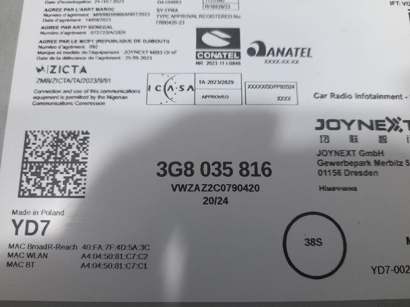 Recambio de sistema audio / radio para volkswagen taigo (cs1) 1.5 tsi referencia OEM IAM 3G8035816 GPS 