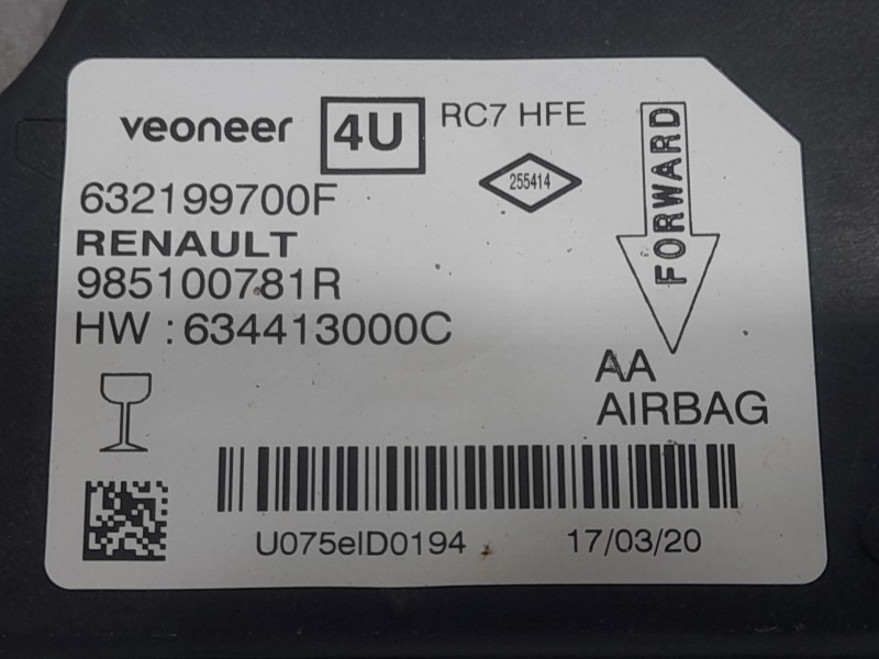 Recambio de kit airbag para renault kadjar (ha_, hl_) 1.5 blue dci 115 referencia OEM IAM 985700230R CON SALPICADERO Y PRETENSOR