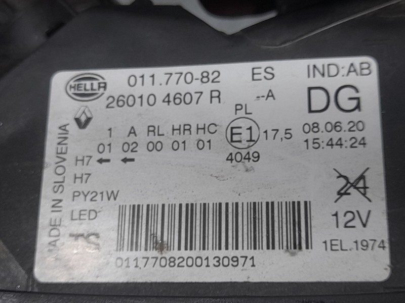 Recambio de faro derecho para renault kadjar (ha_, hl_) 1.5 blue dci 115 referencia OEM IAM 260104607R 01177082 HELLA