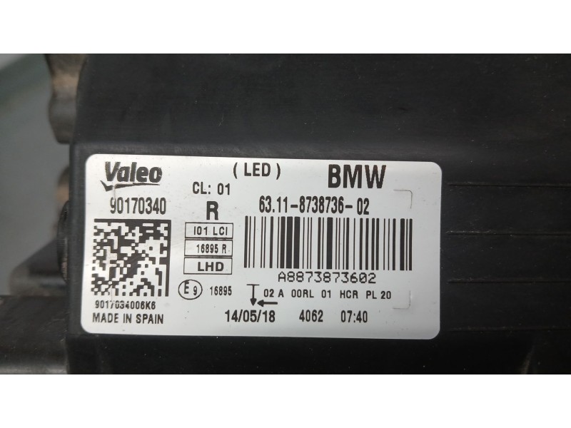 Recambio de faro derecho para bmw i3 (i01) electric referencia OEM IAM 63117345010  