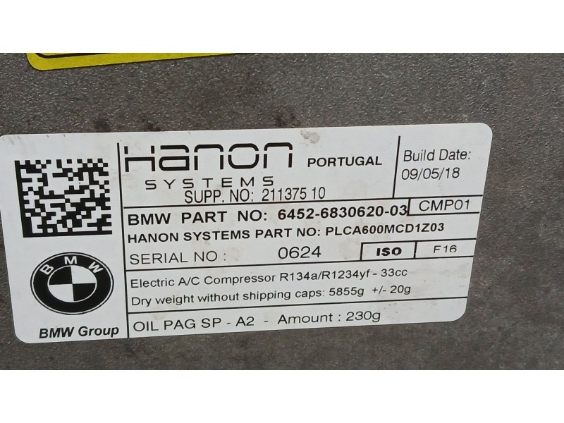Recambio de compresor aire acondicionado para bmw i3 (i01) electric referencia OEM IAM 64526830620  21137510