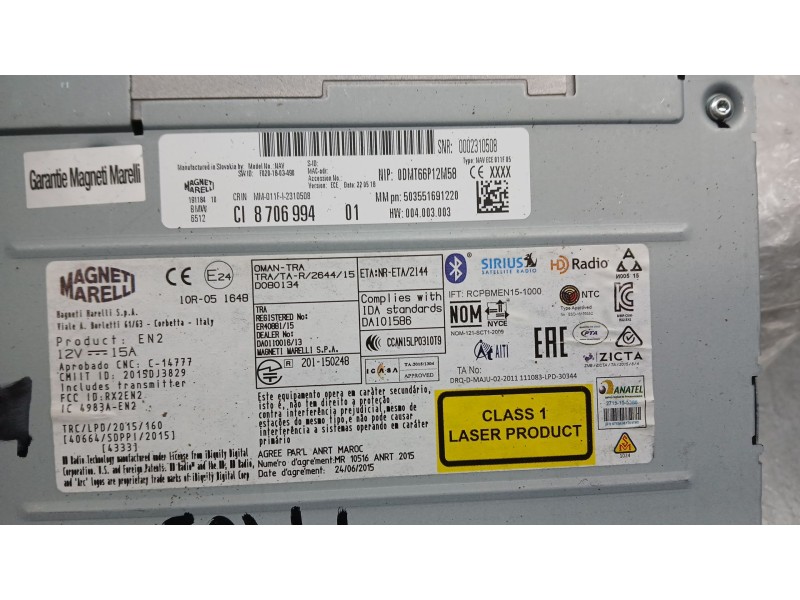 Recambio de sistema audio / radio cd para bmw i3 (i01) electric referencia OEM IAM 8706994 MAGNETI MARELLI 503551691220