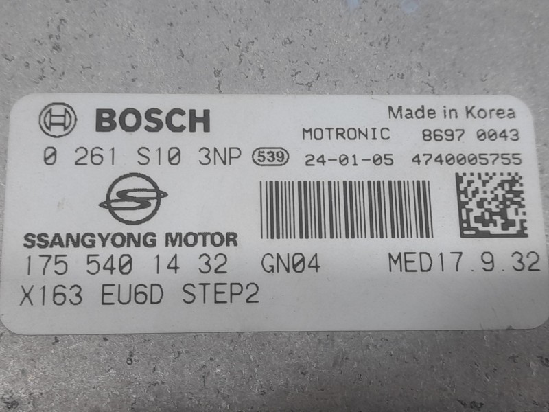 Recambio de centralita motor uce para ssangyong tivoli 1.5 referencia OEM IAM 1755401432 0261S103NP BOSCH