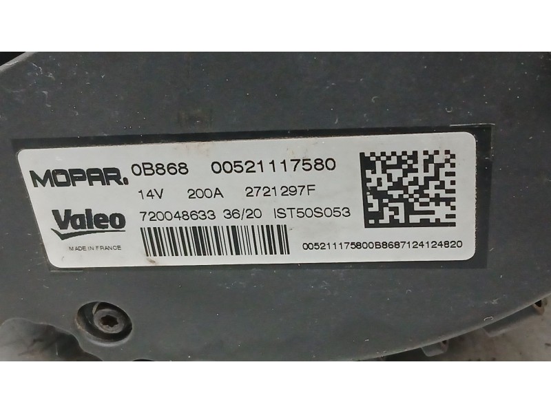 Recambio de alternador para fiat 500 (312_) 1.0 mild hybrid (312.ayd1b) referencia OEM IAM 521117580 VALEO 2721297F