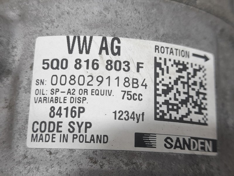 Recambio de compresor aire acondicionado para seat ibiza v (kj1, kjg) 1.0 mpi referencia OEM IAM 5Q0816803F 008029118B4 SANDEN