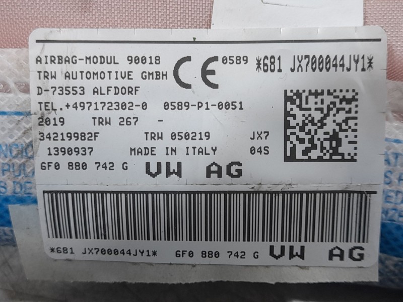 Recambio de airbag cortina delantero derecho para seat ibiza v (kj1, kjg) 1.0 mpi referencia OEM IAM 6F0880742G 050219 TRW