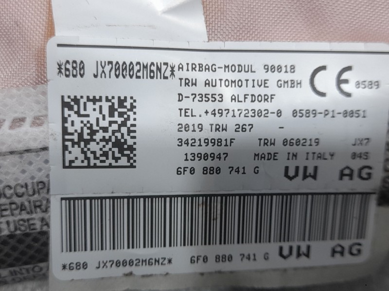 Recambio de airbag cortina delantero izquierdo para seat ibiza v (kj1, kjg) 1.0 mpi referencia OEM IAM 6F0880741G 060219 TRW