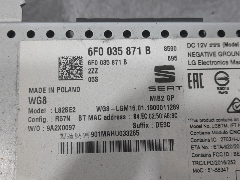 Recambio de sistema navegacion gps para seat ibiza v (kj1, kjg) 1.0 mpi referencia OEM IAM 6F0035871B  