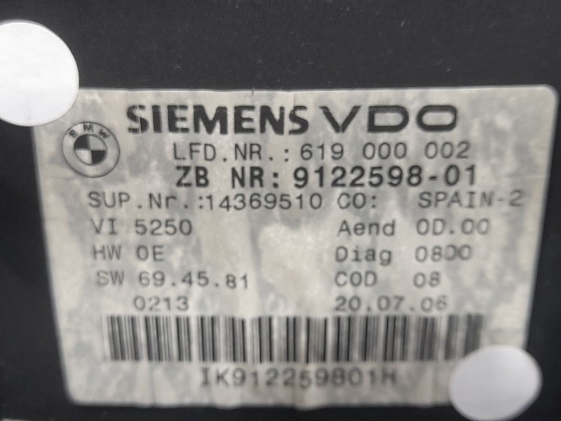 Recambio de cuadro instrumentos para bmw 3 (e90) 325 i referencia OEM IAM 9122598 619000002 SIEMENS