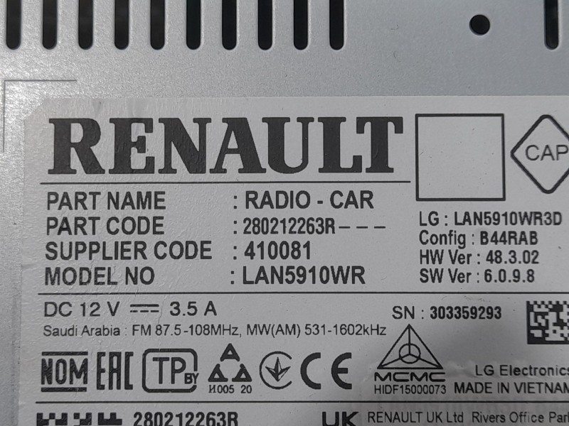Recambio de sistema navegacion gps para dacia sandero stepway essential referencia OEM IAM 280212263R LAN5910WR3D LG