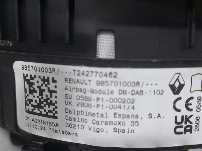 Recambio de kit airbag para dacia sandero iii 1.0 tce 100 eco-g referencia OEM IAM 985701003R C/SALPICADERO Y PRETENSORES 