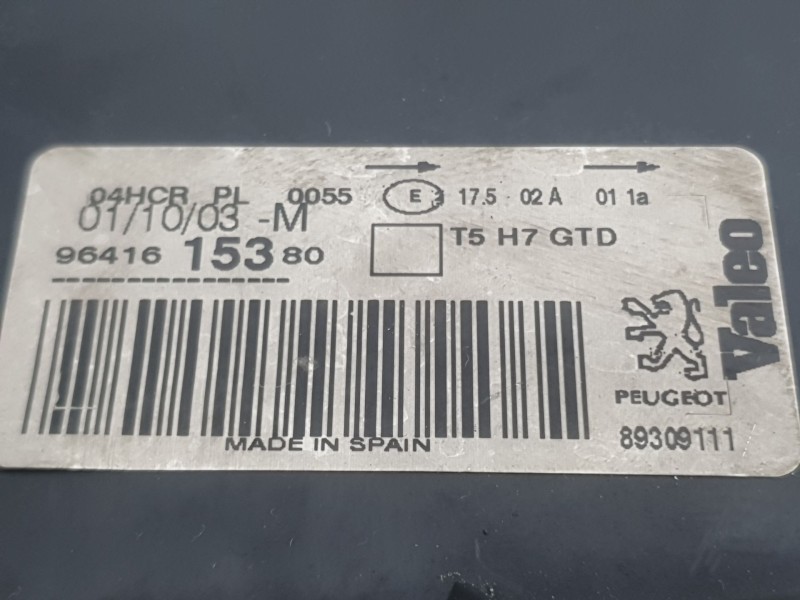 Recambio de faro izquierdo para peugeot 307 sw (3h) 2.0 hdi 110 referencia OEM IAM 9641615380 89309111 VALEO