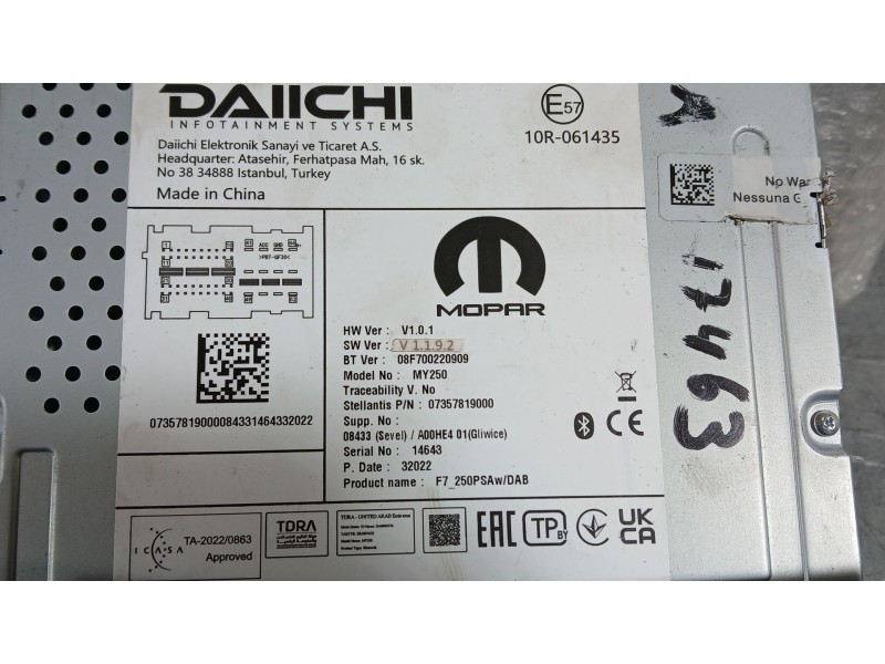 Recambio de sistema audio / radio para citroën jumper iii furgoneta 2.2 bluehdi 120 referencia OEM IAM 7357819000 DAIICHI 08F700