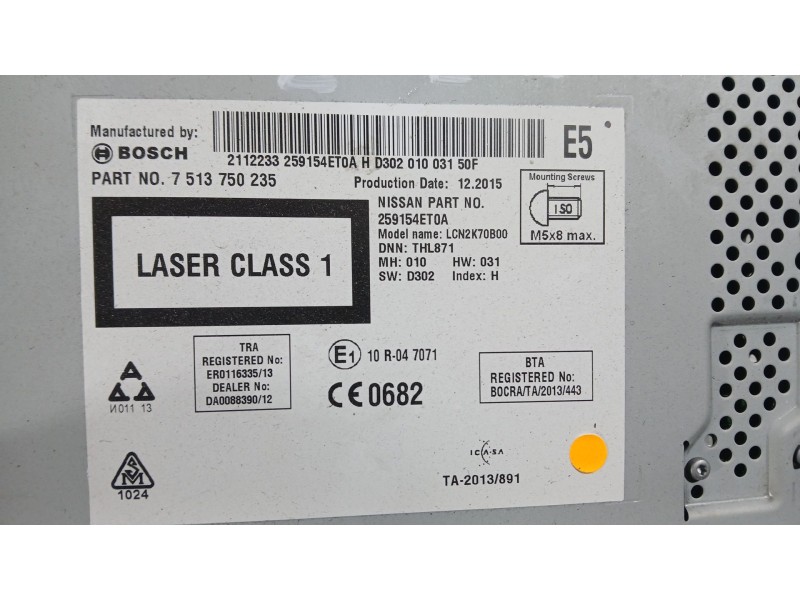 Recambio de sistema navegacion gps para nissan x-trail iii (t32_, t32r, t32rr) 1.6 dci (t32) referencia OEM IAM 259154ET0A TOCAD