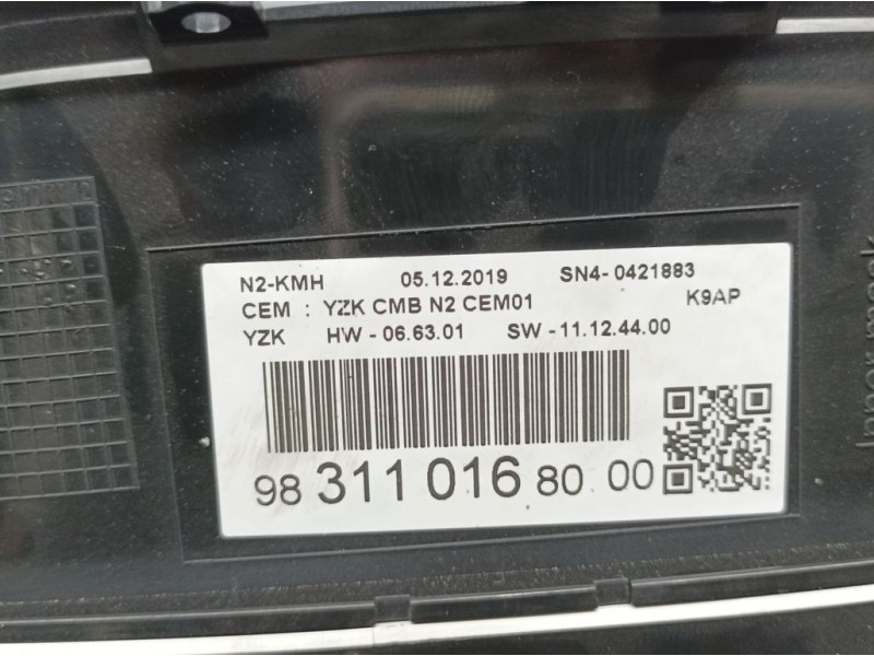 Recambio de cuadro instrumentos para peugeot partner kasten furgon referencia OEM IAM 9831101980 YZKCMBN2CEM01 CRISTAL RAYADO