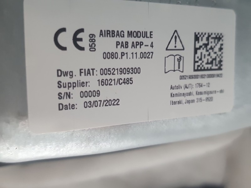 Recambio de kit airbag para fiat 500 e icon referencia OEM IAM 735743480 735799139 C/ SALPICADERO Y PRETENSORES