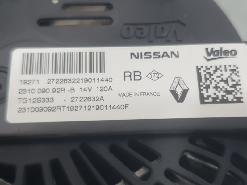 Recambio de alternador para nissan micra v (k14) 1.0 ig-t 100 referencia OEM IAM 231009092R 2722632A VALEO