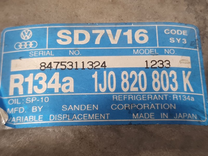 Recambio de compresor aire acondicionado para seat toledo ii (1m2) 1.9 tdi referencia OEM IAM 1J0820803K 8475311324 SANDEN