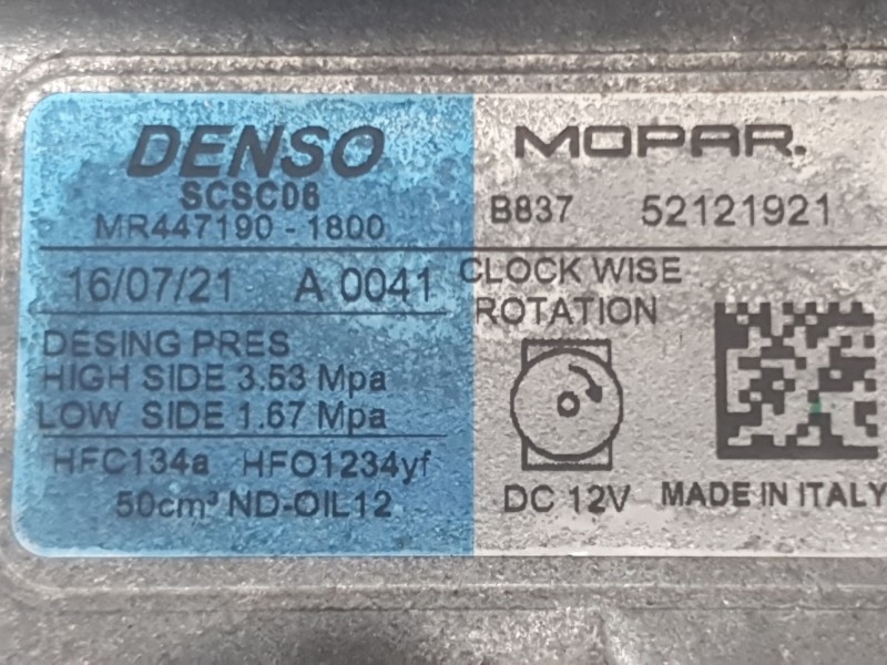 Recambio de compresor aire acondicionado para fiat 500 (312_) 1.0 mild hybrid (312.ayd1b) referencia OEM IAM 52121921 MR44719018
