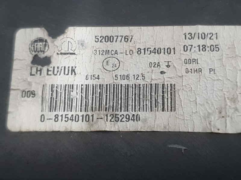 Recambio de faro izquierdo para fiat 500 (312_) 1.0 mild hybrid (312.ayd1b) referencia OEM IAM 52007767 LUZ LARGA 