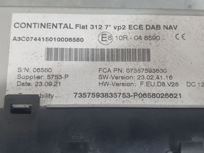 Recambio de sistema navegacion gps para fiat 500 (312_) 1.0 mild hybrid (312.ayd1b) referencia OEM IAM VP2RFP P0658026621 CONTIN