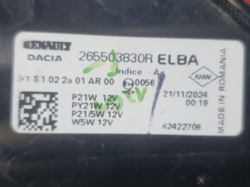 Recambio de piloto trasero derecho para dacia sandero iii 1.0 tce 90 referencia OEM IAM 265503830R  