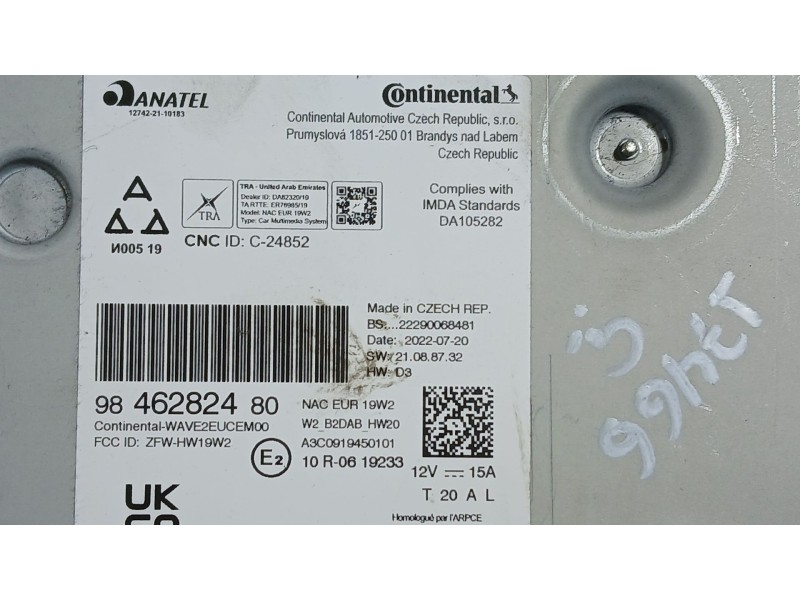 Recambio de sistema audio / radio para citroën c3 iii (sx) 1.5 bluehdi 100 (sxyhyp, sxyhtu) referencia OEM IAM 9846282480 CONTIN