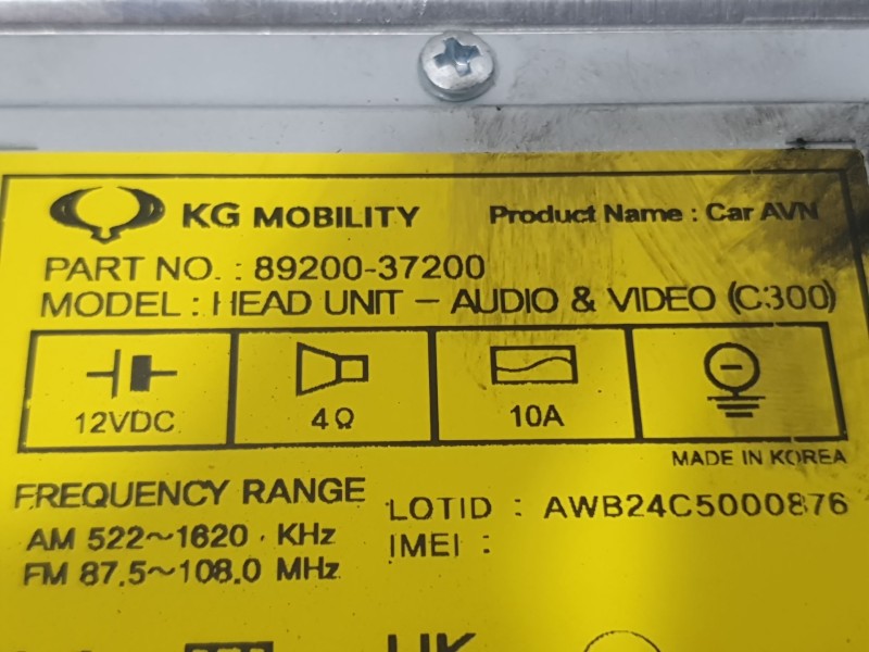 Recambio de sistema navegacion gps para kg mobility korando (c300) 1.5 referencia OEM IAM 8920037200  