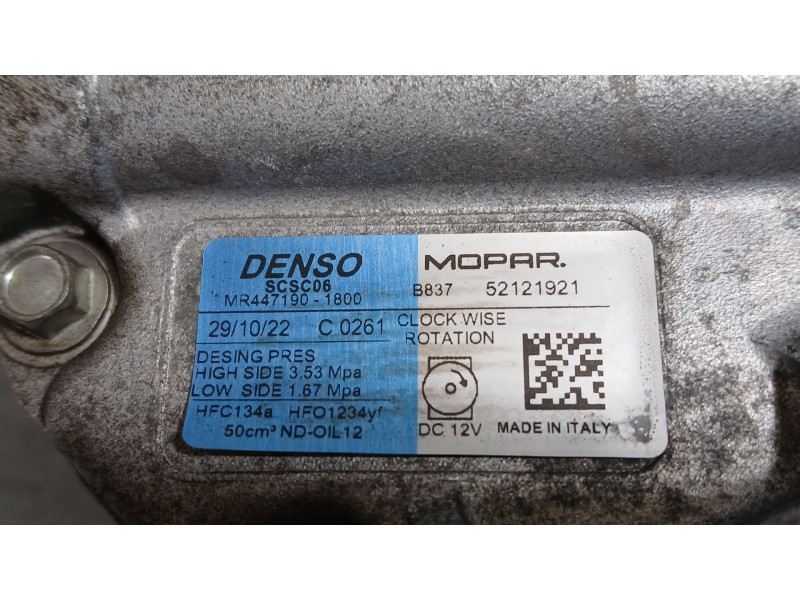 Recambio de compresor aire acondicionado para fiat 500 (312_) 1.0 mild hybrid (312.ayd1b) referencia OEM IAM 52121921 DENSO 4471