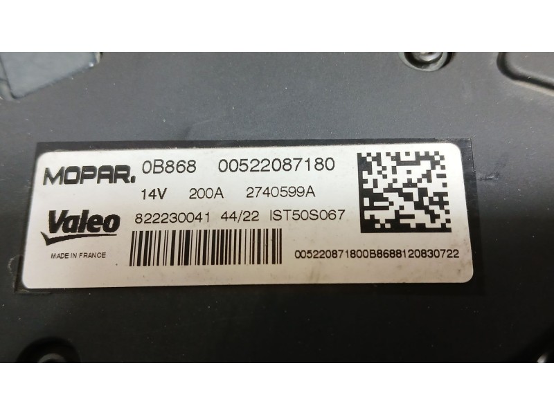 Recambio de alternador para fiat 500 (312_) 1.0 mild hybrid (312.ayd1b) referencia OEM IAM 522087180 VALEO 2740599A