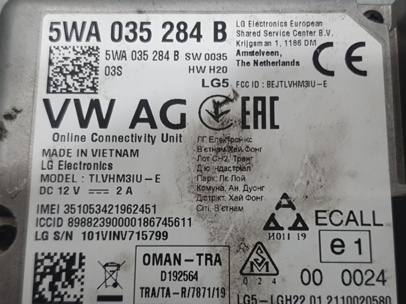 Recambio de modulo electronico para seat arona (kj7, kjp) 1.0 tgi referencia OEM IAM 5WA035284B 101VINV715799 LG