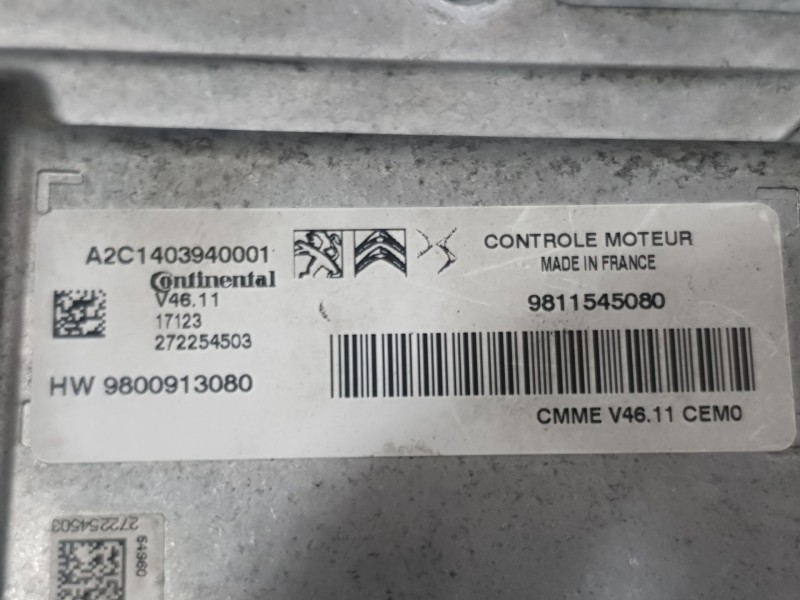 Recambio de centralita motor uce para citroën c-elysee (dd_) 1.2 vti 82 referencia OEM IAM 9811545080 A2C1403940001 CONTINENTAL