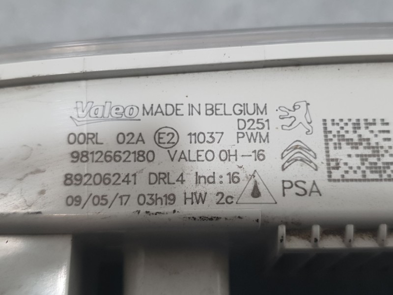 Recambio de piloto delantero derecho para citroën c-elysee (dd_) 1.2 vti 82 referencia OEM IAM 9812662180 LUZ DIURNA VALEO 89206