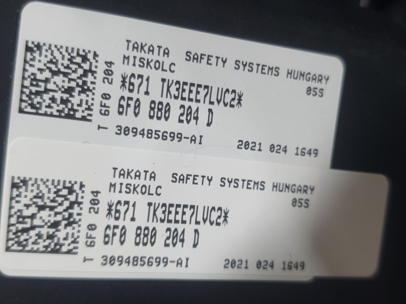 Recambio de kit airbag para seat arona (kj7, kjp) 1.0 tgi referencia OEM IAM 6F0880201AGAAP C/ SALPICADERO SIN PRETENSORES 6F088