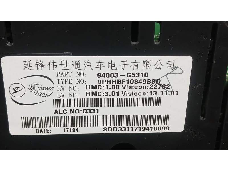 Recambio de cuadro instrumentos para kia niro i (de) 1.6 gdi hybrid referencia OEM IAM 94003G5310  VPHHBF10849BSD