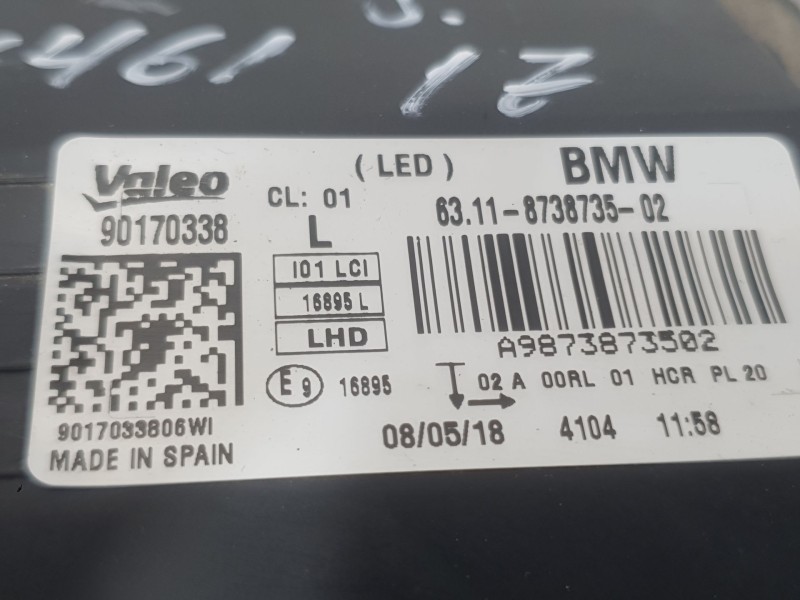 Recambio de faro izquierdo para bmw i3 (i01) electric referencia OEM IAM 6311873873502 90170338 VALEO