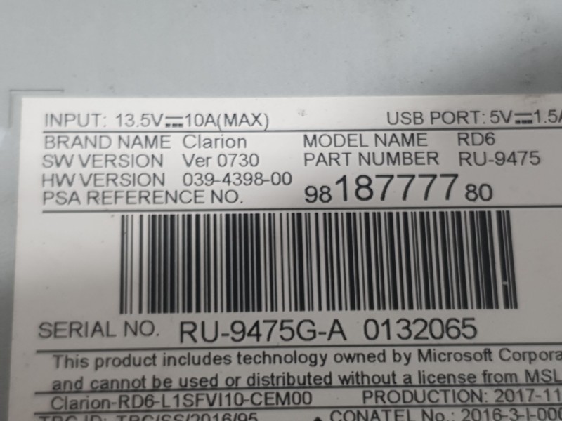 Recambio de sistema audio / radio para citroën jumpy iii furgoneta (v_) 2.0 bluehdi 120 referencia OEM IAM 9818777780  