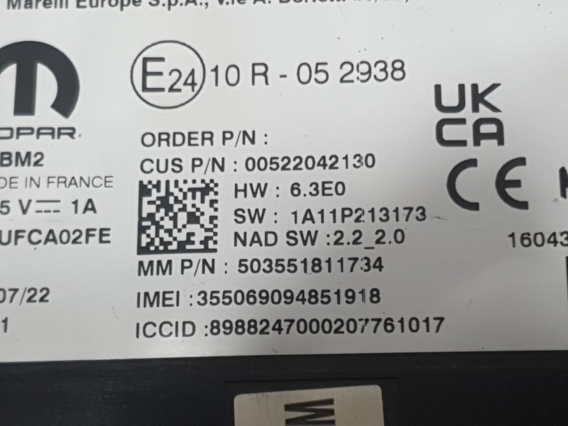 Recambio de modulo electronico para fiat 500 e icon referencia OEM IAM 522042130 503551811734 MOPAR